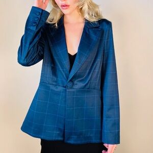 Cabi Sunset Kiss Windowpane Check Two Tone Blue Blazer Jacket Size 14 #5475
